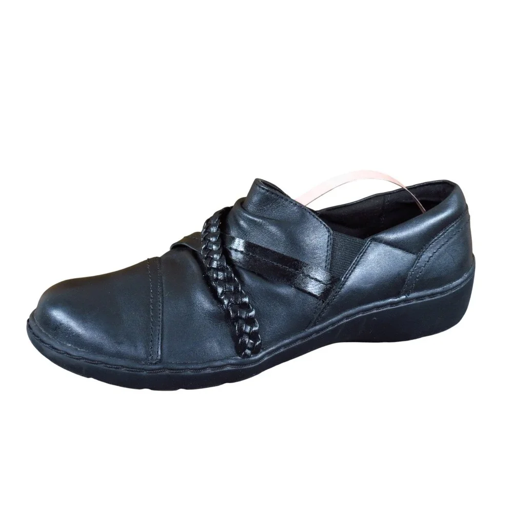 Clarks Cora Braid Womens Loafer Size 7.5 Professional Work Shoe Black Leather